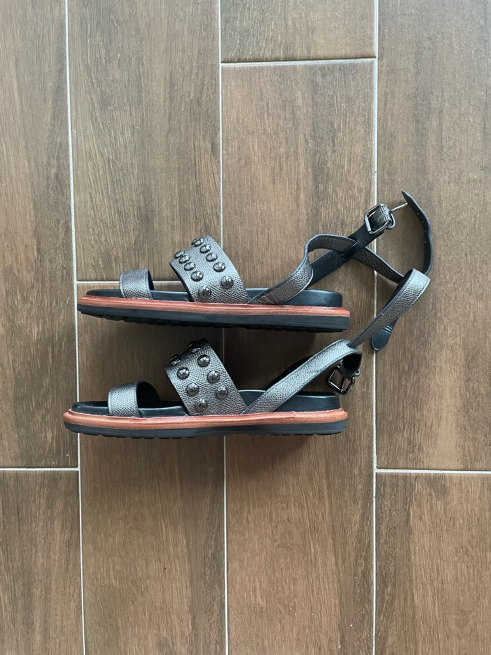 COACH Dannie Studded Gladiator Sandals - Metallic Grey - Picture 3 of 6